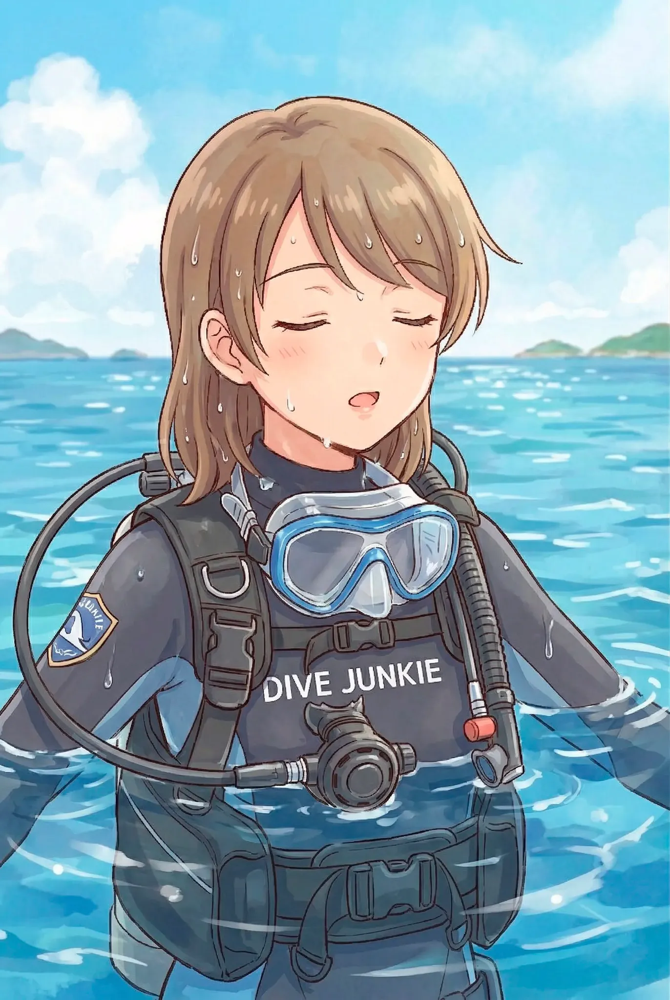 講習を終えた後に水面でこの後の残務を考えているインストラクターの葵ちゃん