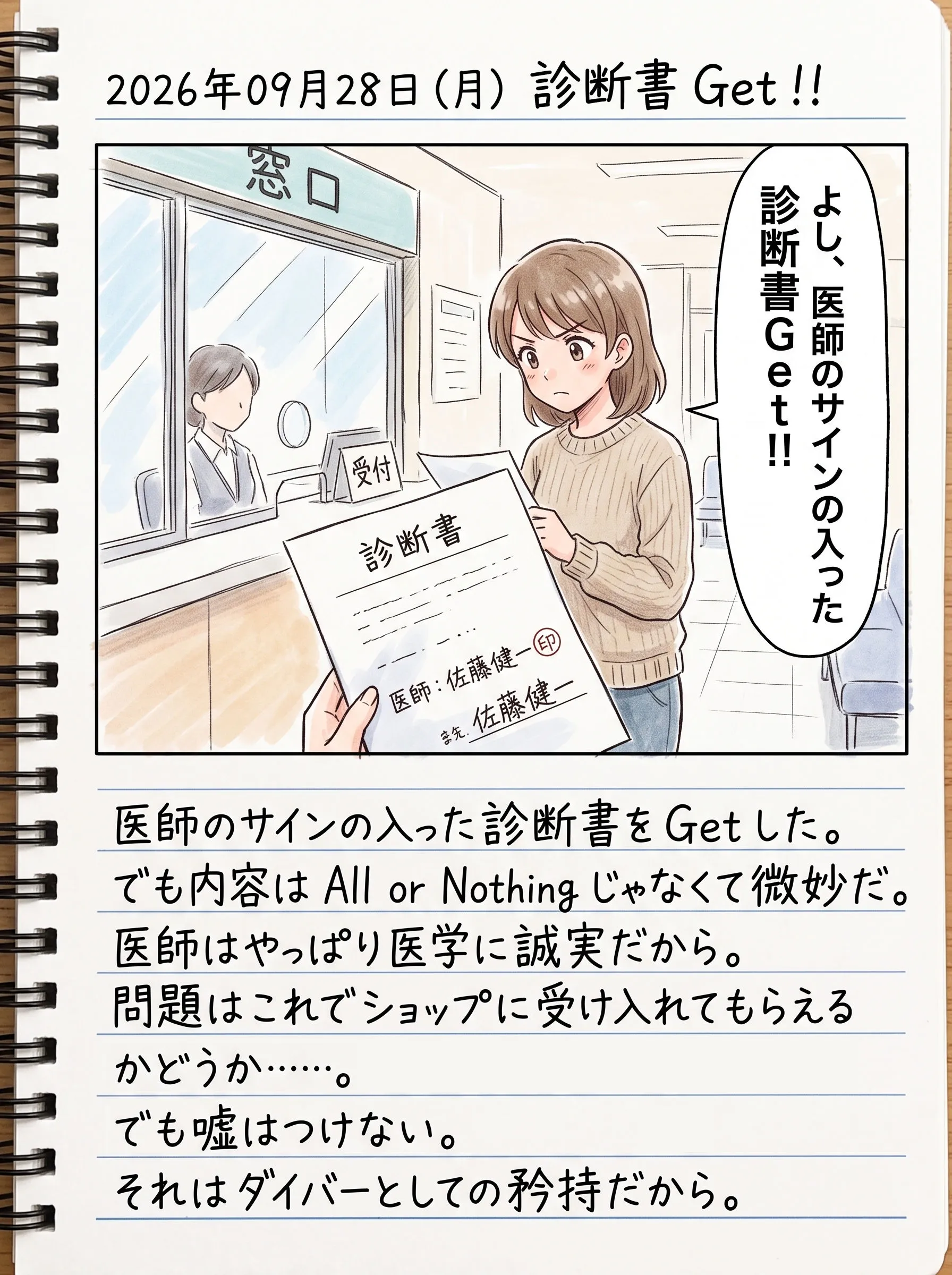 診断書をゲットした葵ちゃん