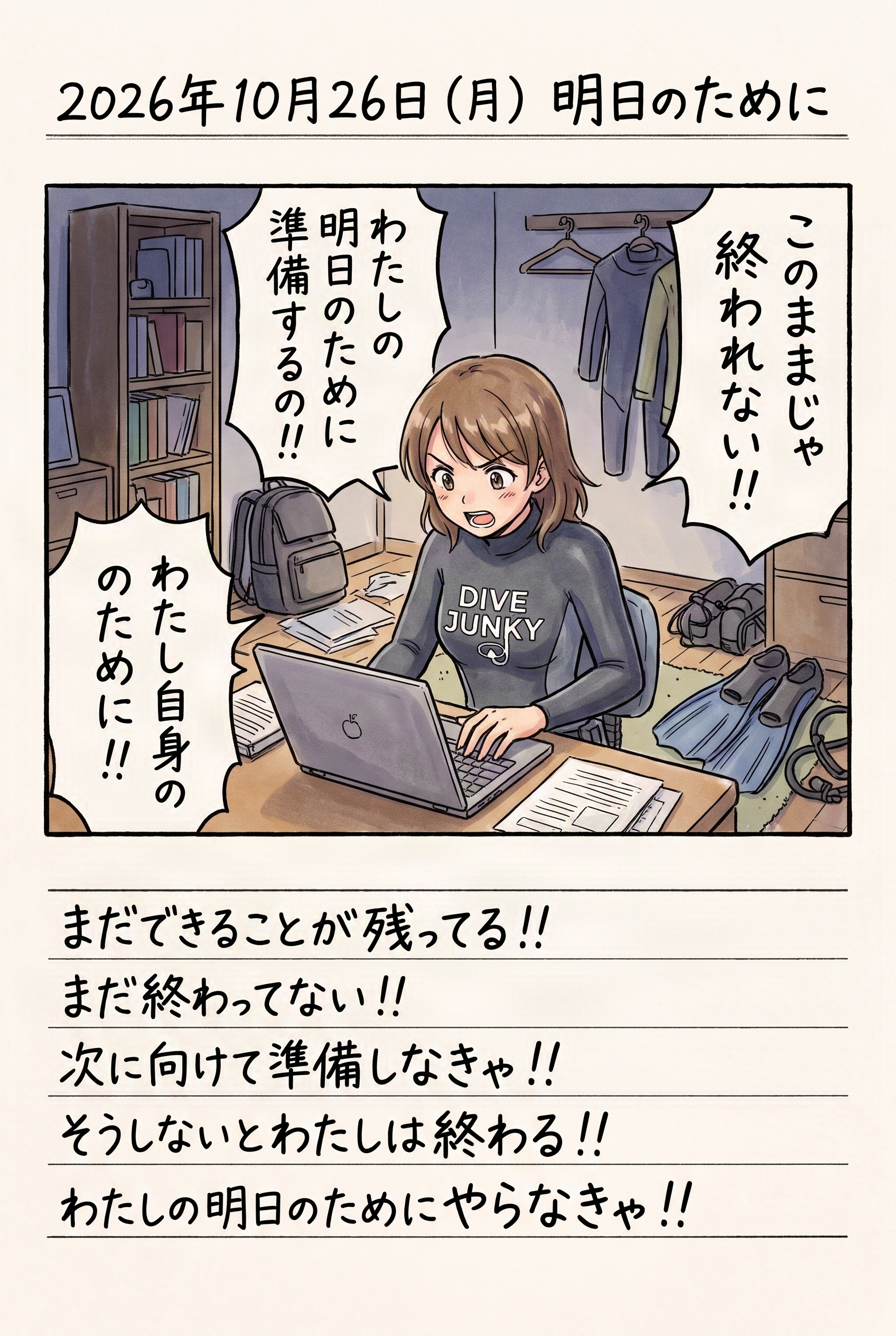 パソコンに向かって自己カルテをまとめる葵ちゃん